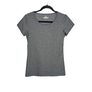 KIAVA Keyhole Open Back Shirt Sleeve Active Top in Gray size Small